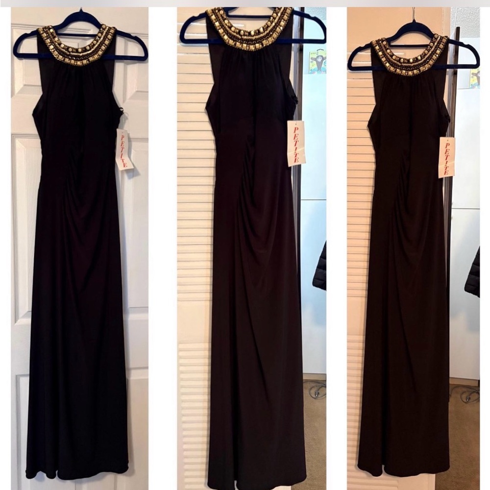 NWT - Xscape Formal Gown 2P   
- Black Gold Embellished Neckline Maxi Dress